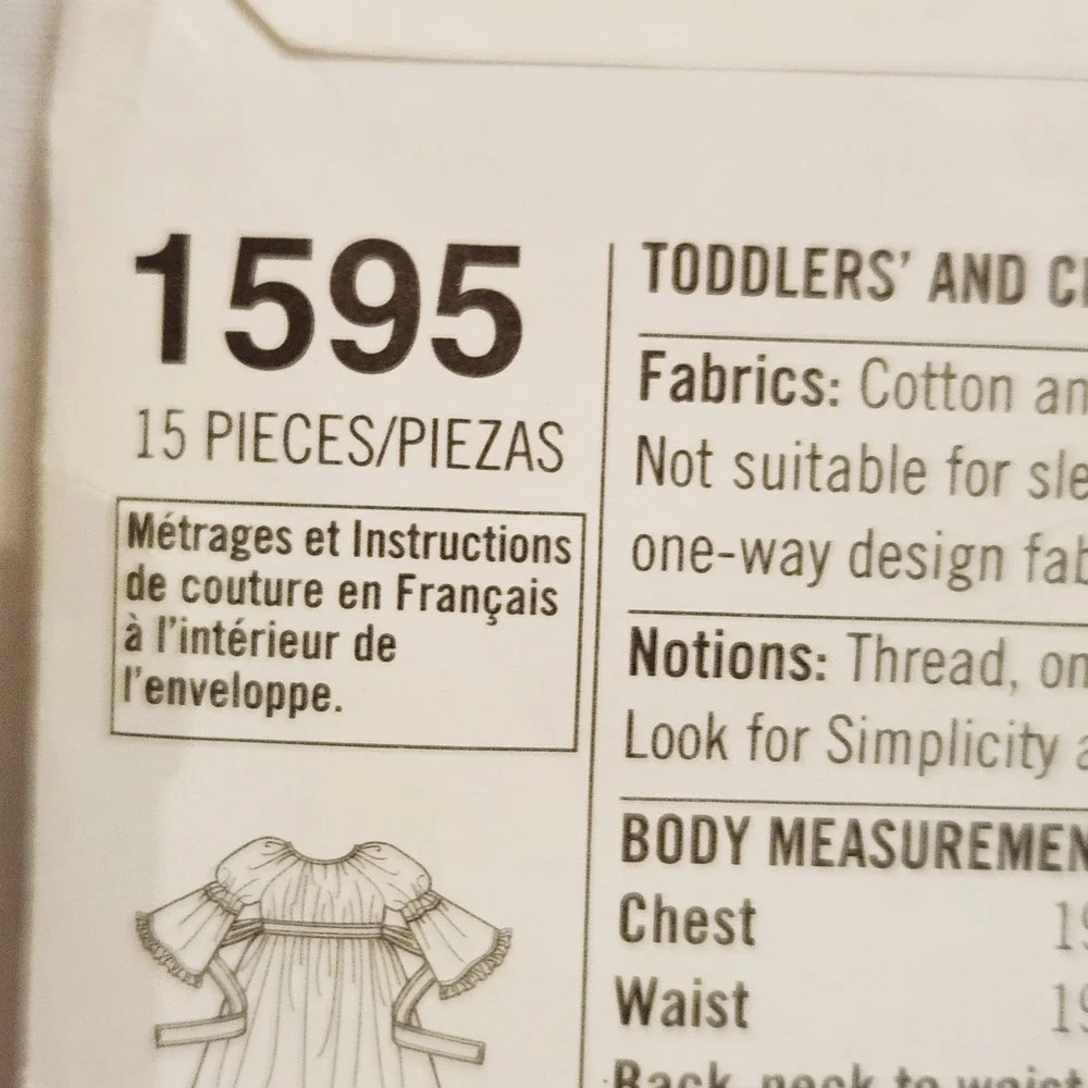 Child Sz 4-8 Simplicity 1595BB Dress in 2 Lengths